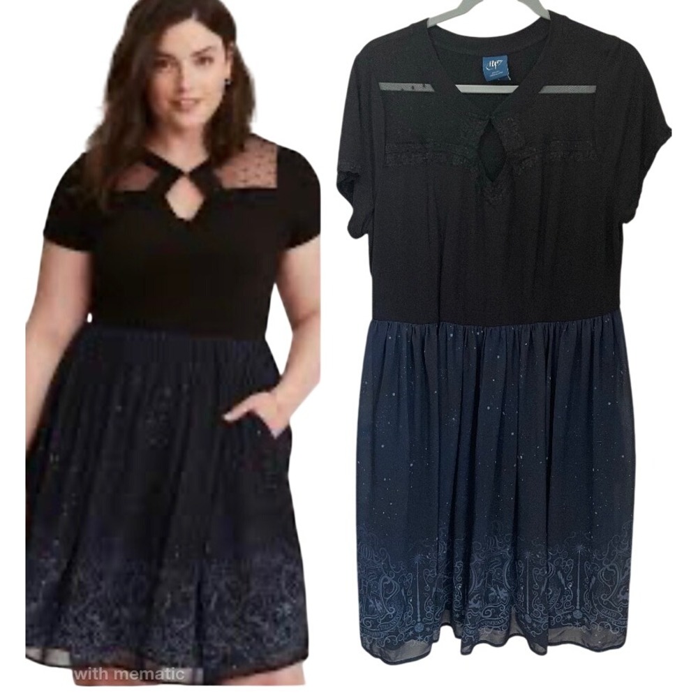 Torrid Harry Potter Hogwarts Crest Celestial Lace Keyhole Dress Plus Size 2 2X